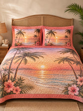 Tropical Sunset Palm Tree 3-Piece Quilted Bedding Set