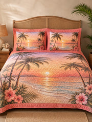 Tropical Sunset Palm Tree 3-Piece Quilted Bedding Set