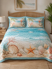Seashells and Starfish on the Shore 3-Piece Quilted Bedding Set