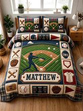 Personalized Baseball Player Field 3-piece quilted bedding set