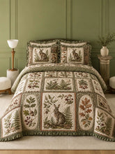Woodland Rabbit Quilted 3-Piece Bedding Set – Classic Americana Quilted Bedding With Matching Pillow Shams