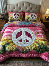Peace Flower 3- Piece Quilted Bedding Set