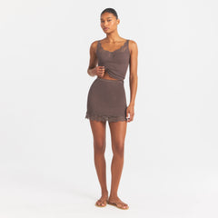 RIB KNIT LACE MINI SKIRT | AMETHYST