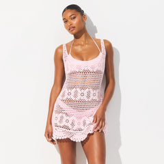 SWIM COVER-UPS CROCHET MINI TANK DRESS | CHERRY BLOSSOM