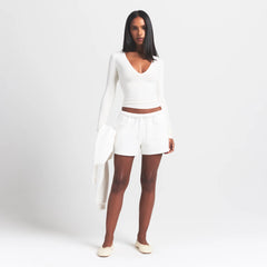 COTTON JERSEY LONG SLEEVE PLUNGE TOP | MARBLE