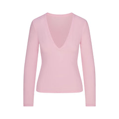 COTTON JERSEY LONG SLEEVE PLUNGE TOP | CHERRY BLOSSOM