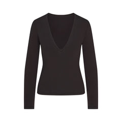 COTTON JERSEY LONG SLEEVE PLUNGE TOP | SOOT