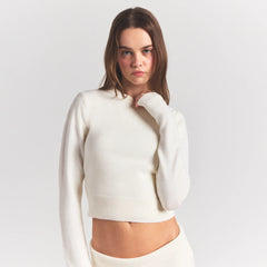 SWEATER KNITS RIBBED LONG SLEEVE FITTED CREW NECK | IVORY