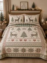 Reindeer Tree Nordic Folk Christmas 3‐Piece Quilted Bedding Set