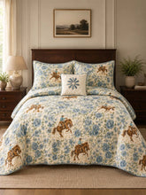 Western Floral Horse Quilted 3-Piece Bedding Set – Luxury Quilted Bedding with Matching Pillow Shams