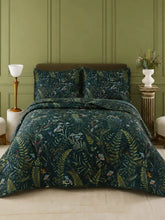 Enchanted Forest Mushroom Quilted 3-Piece Bedding Set – Dark Botanical Quilted Bedding With Matching Pillow Shams