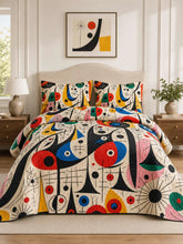 Miro‐Style Abstract Artwork Quilted 3‐Piece Bedding Set