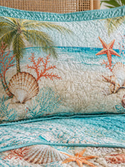 Seashells and Starfish on the Shore 3-Piece Quilted Bedding Set