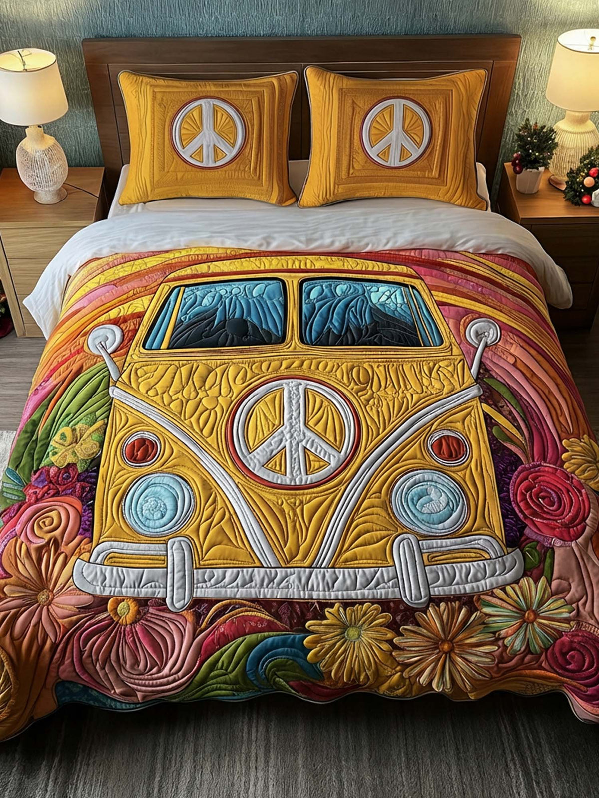 Hippie Van Peace 3- Piece Quilted Bedding Set