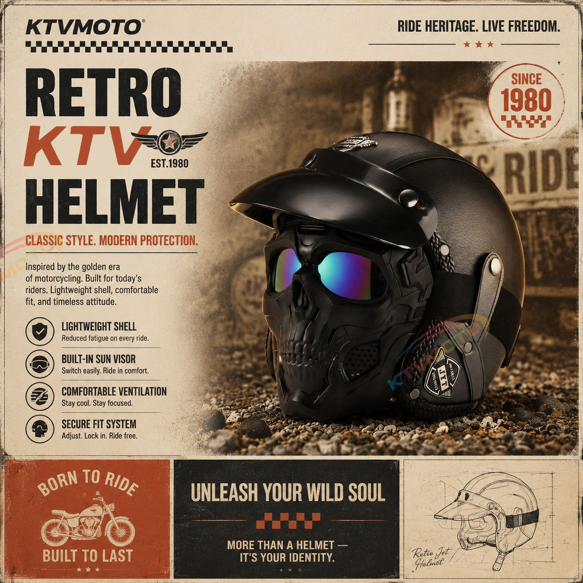 Retro jet motorcycle 3/4 riding helmet-I146