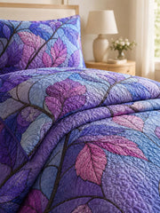 Purple Leaf Botanical Quilted 3-Piece Bedding Set