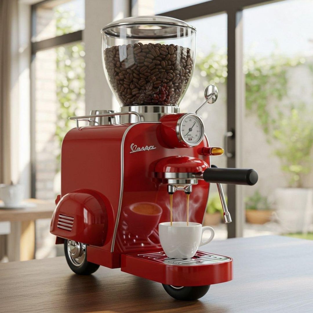 Vespa-Inspired Coffee Maker – Retro Scooter Design Espresso Machine