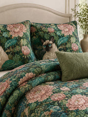 Siamese Cat Floral Garden Quilted 3-Piece Bedding Set