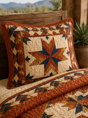 Western Star Patchwork Quilted 3-Piece Bedding Set – Classic Americana Quilted Bedding with Matching Pillow Shams