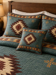 Desert Aztec Star Quilted 3-Piece Bedding Set – Rustic Southwestern Quilted Bedding with Matching Pillow Shams