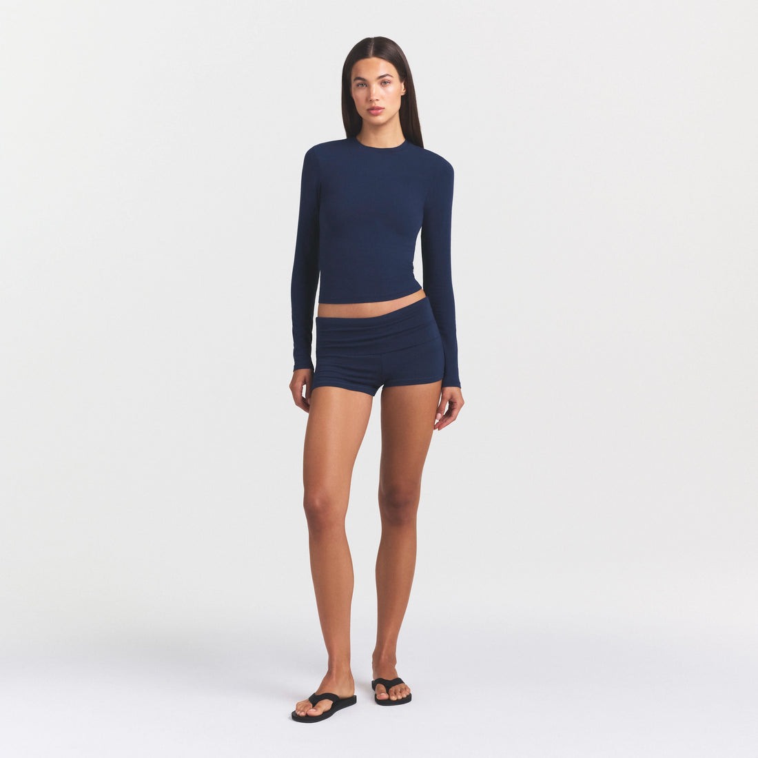 COTTON JERSEY LONG SLEEVE T-SHIRT | NAVY