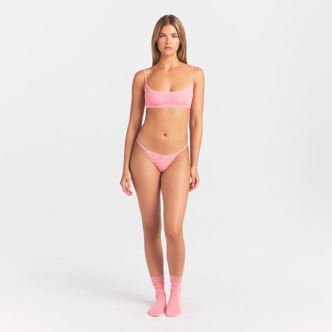 LIGHTWEIGHT COTTON POINTELLE SCOOP BRALETTE | MELON TONAL