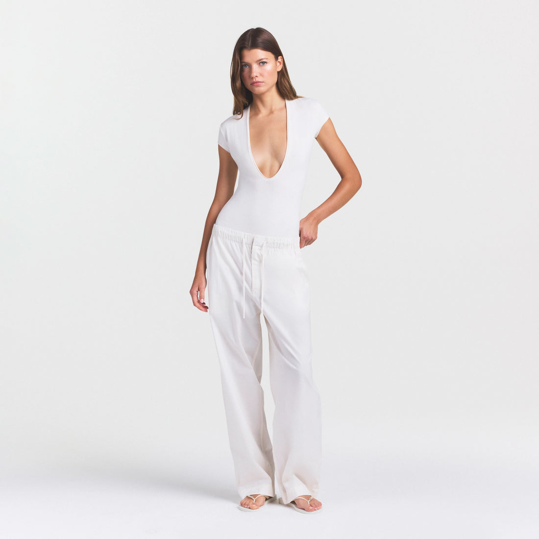 COTTON JERSEY DEEP PLUNGE BODYSUIT | MARBLE