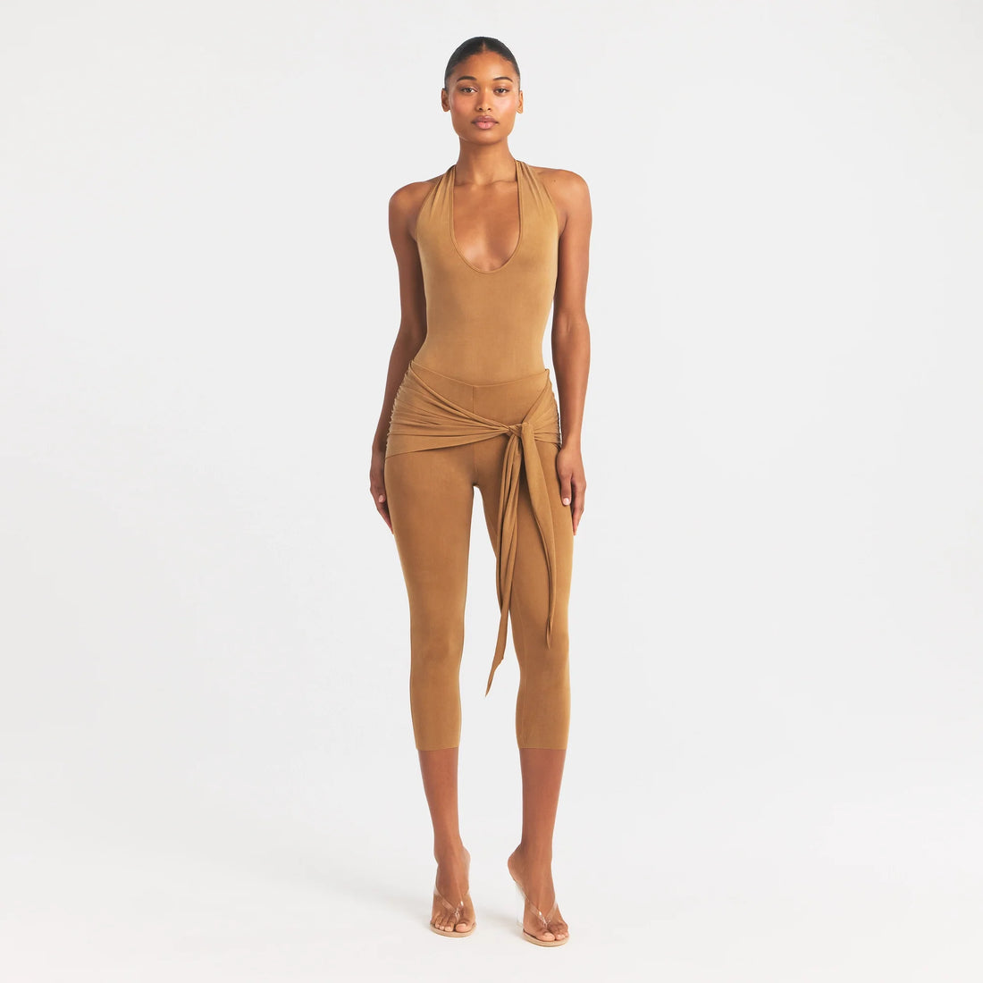 CUPRO JERSEY HALTER BODYSUIT | ALMOND