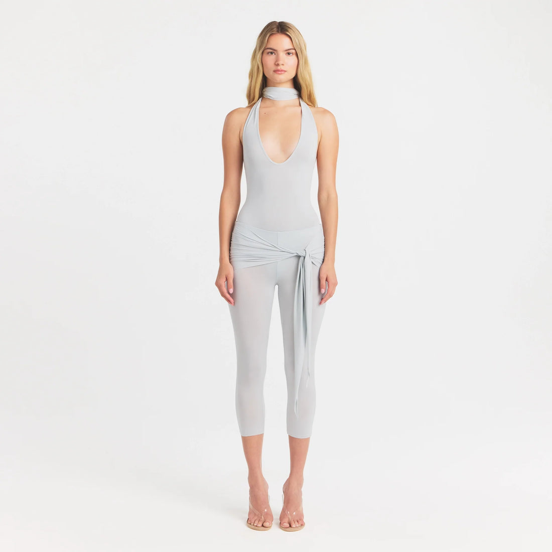 CUPRO JERSEY HALTER BODYSUIT | PEARL