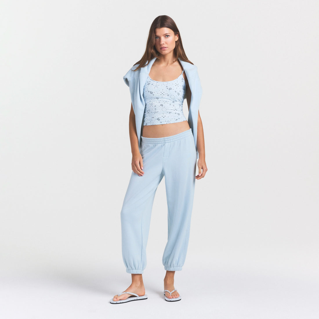 DRAPEY FRENCH TERRY CROPPED JOGGER | POWDER BLUE