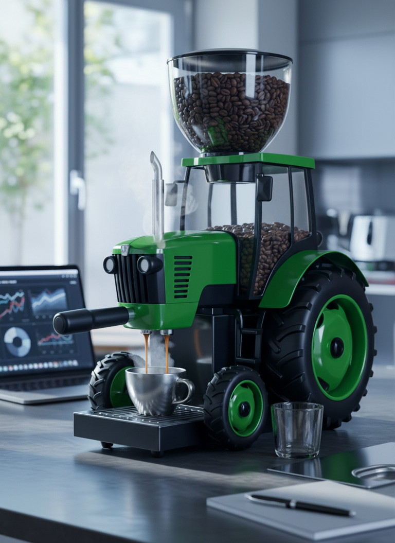 Tractor-Shaped Coffee Maker – Vintage Farm Style Espresso Machine
