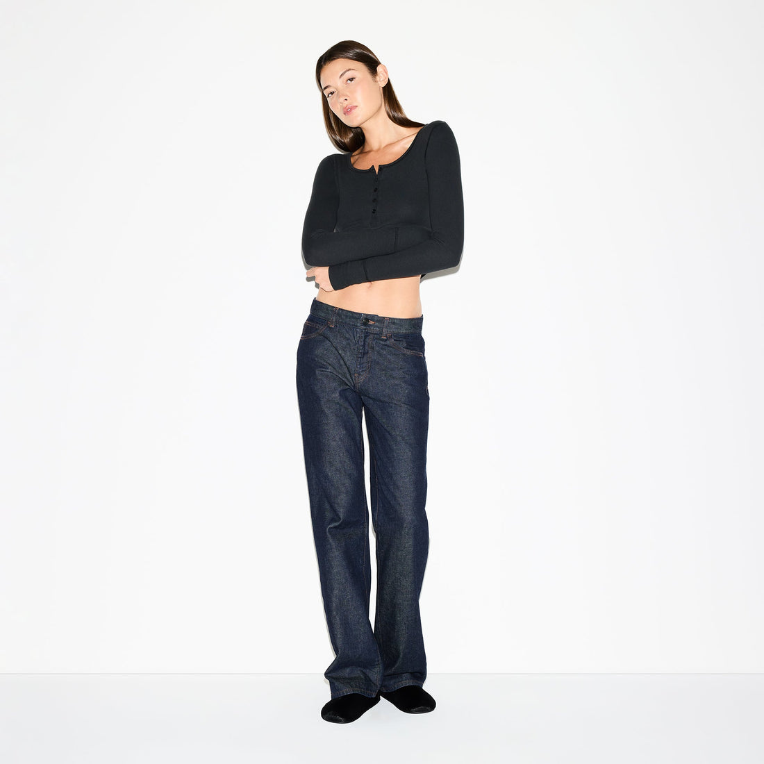 COTTON RIB SCOOP NECK HENLEY | SOOT