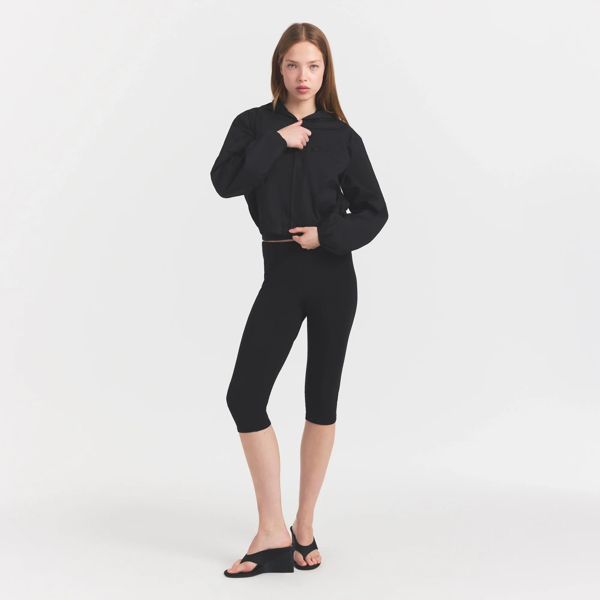 WOVEN COTTON CROPPED ZIP UP JACKET | ONYX