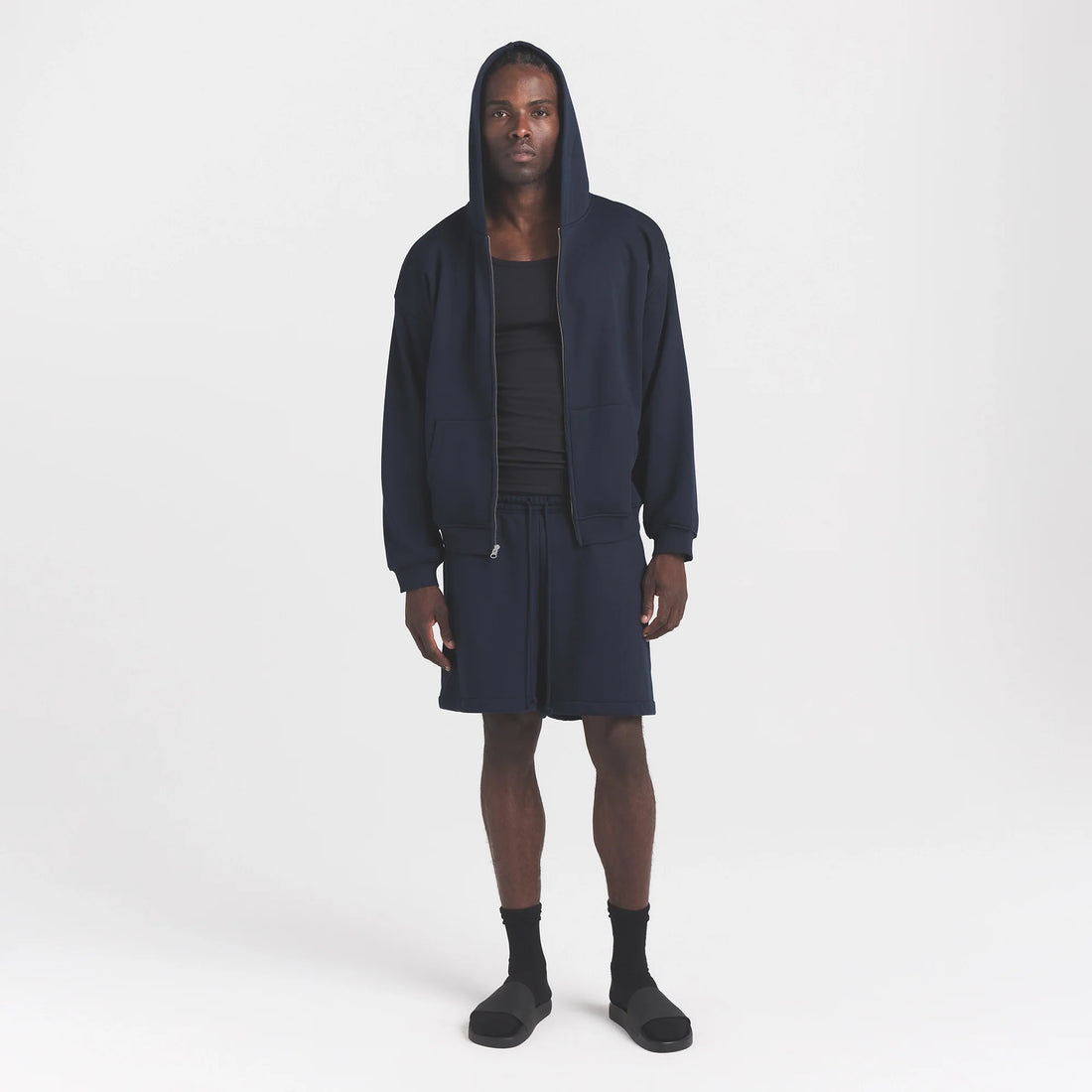 FLEECE LOUNGE MENS RELAXED ZIP UP HOODIE | NAVY