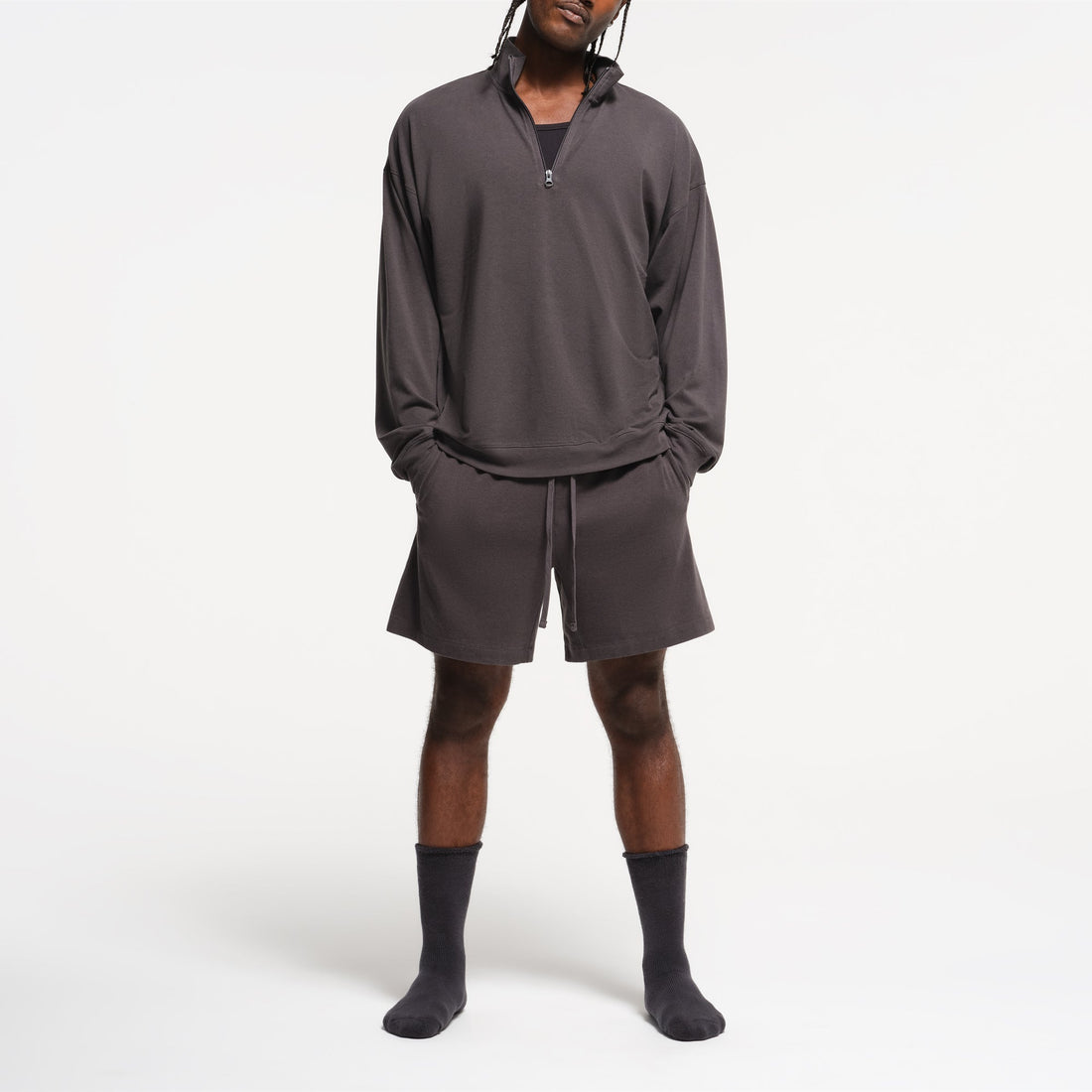 JERSEY LOUNGE MENS RELAXED QUARTER ZIP PULLOVER | ASH