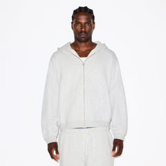 FLEECE LOUNGE MENS RELAXED ZIP UP HOODIE | LIGHT HEATHER GREY