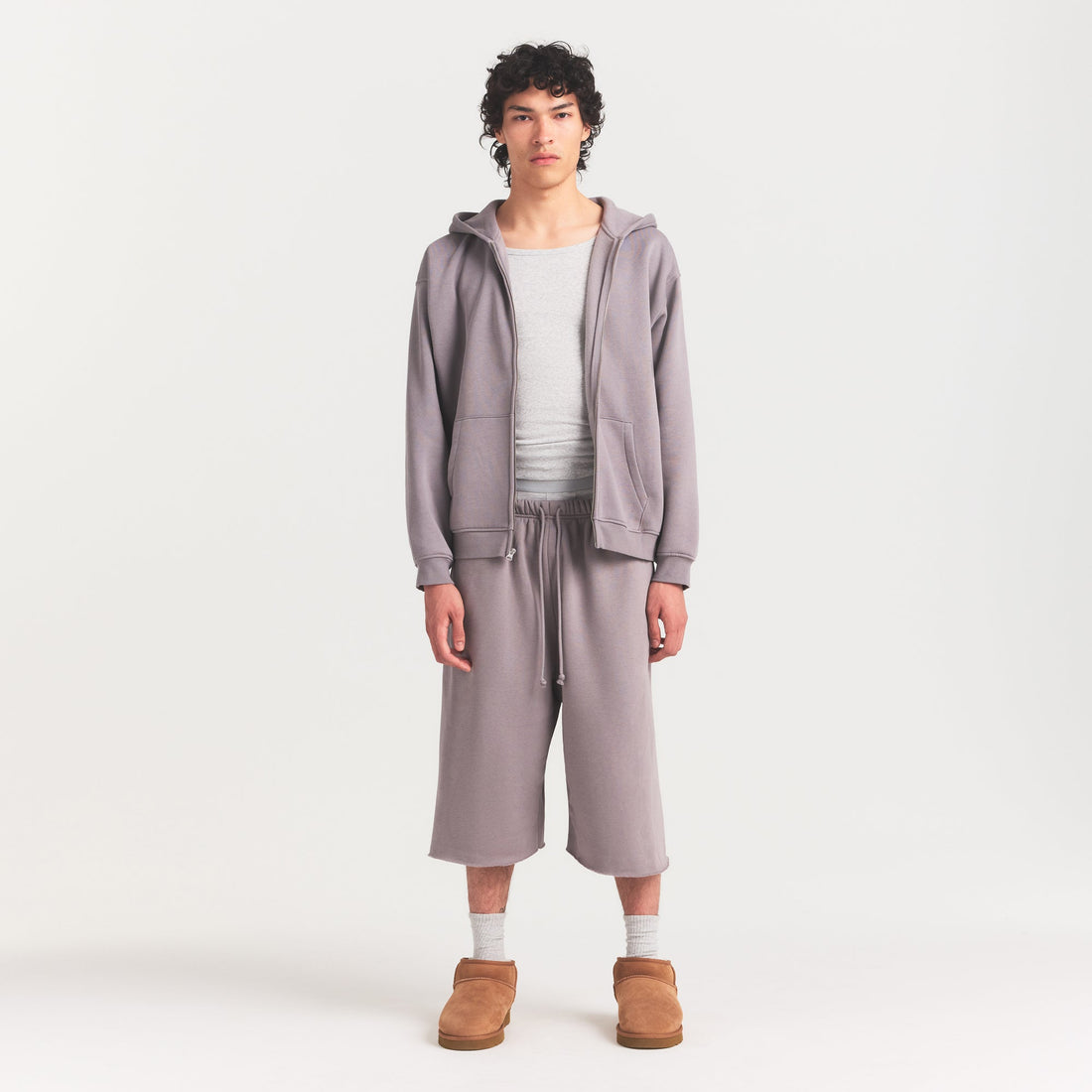 FLEECE LOUNGE MENS RELAXED ZIP UP HOODIE | SHADOW