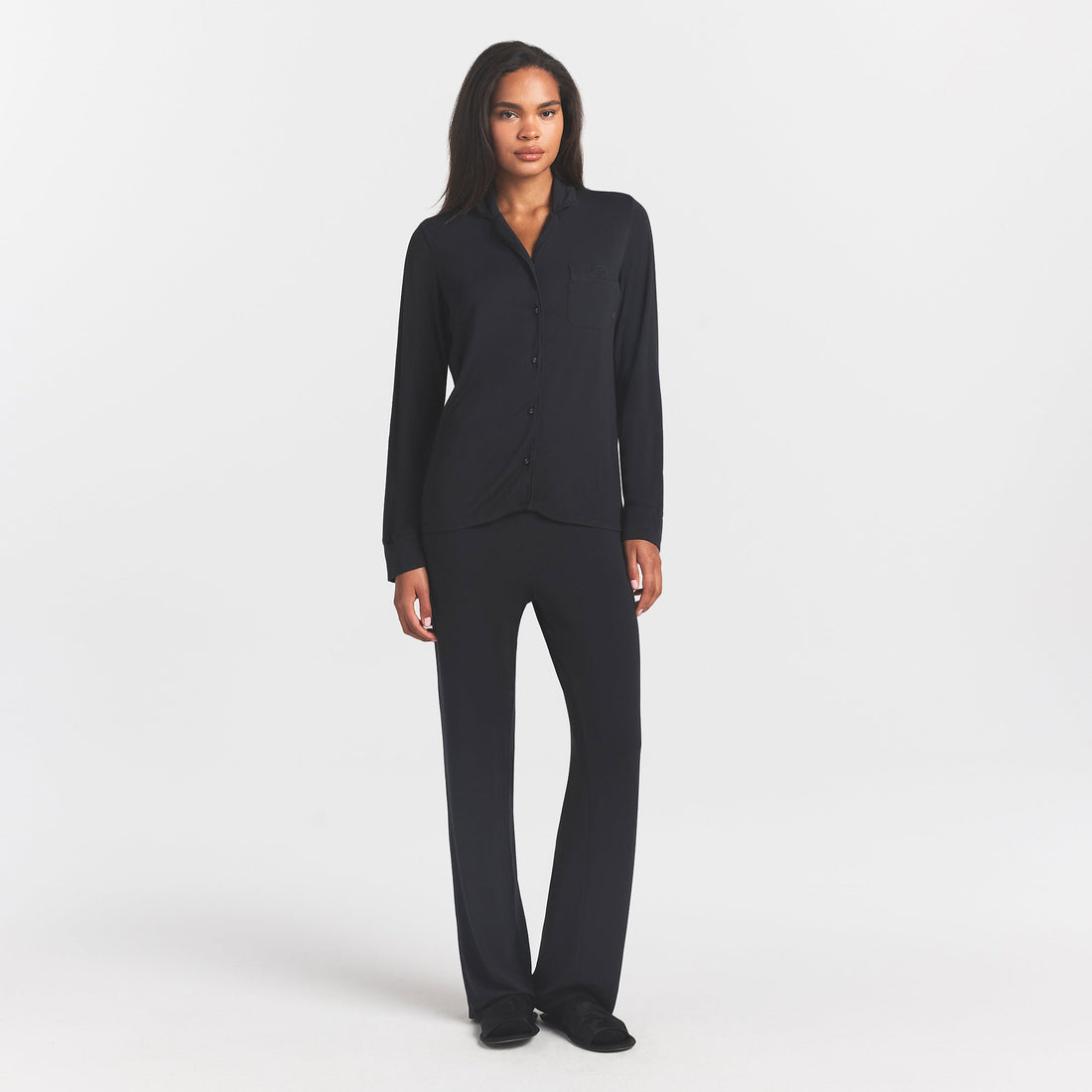 SKIMS SLEEP LONG SLEEVE BUTTON UP SET | ONYX