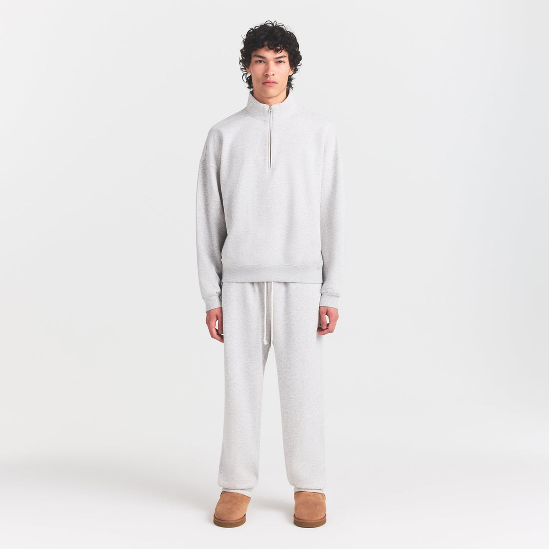 FLEECE LOUNGE MENS RELAXED QUARTER ZIP | LIGHT HEATHER GREY