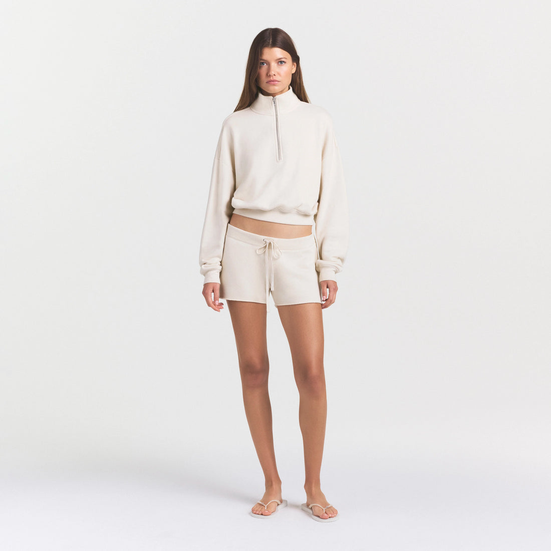 DRAPEY FRENCH TERRY HALF ZIP | BUFF