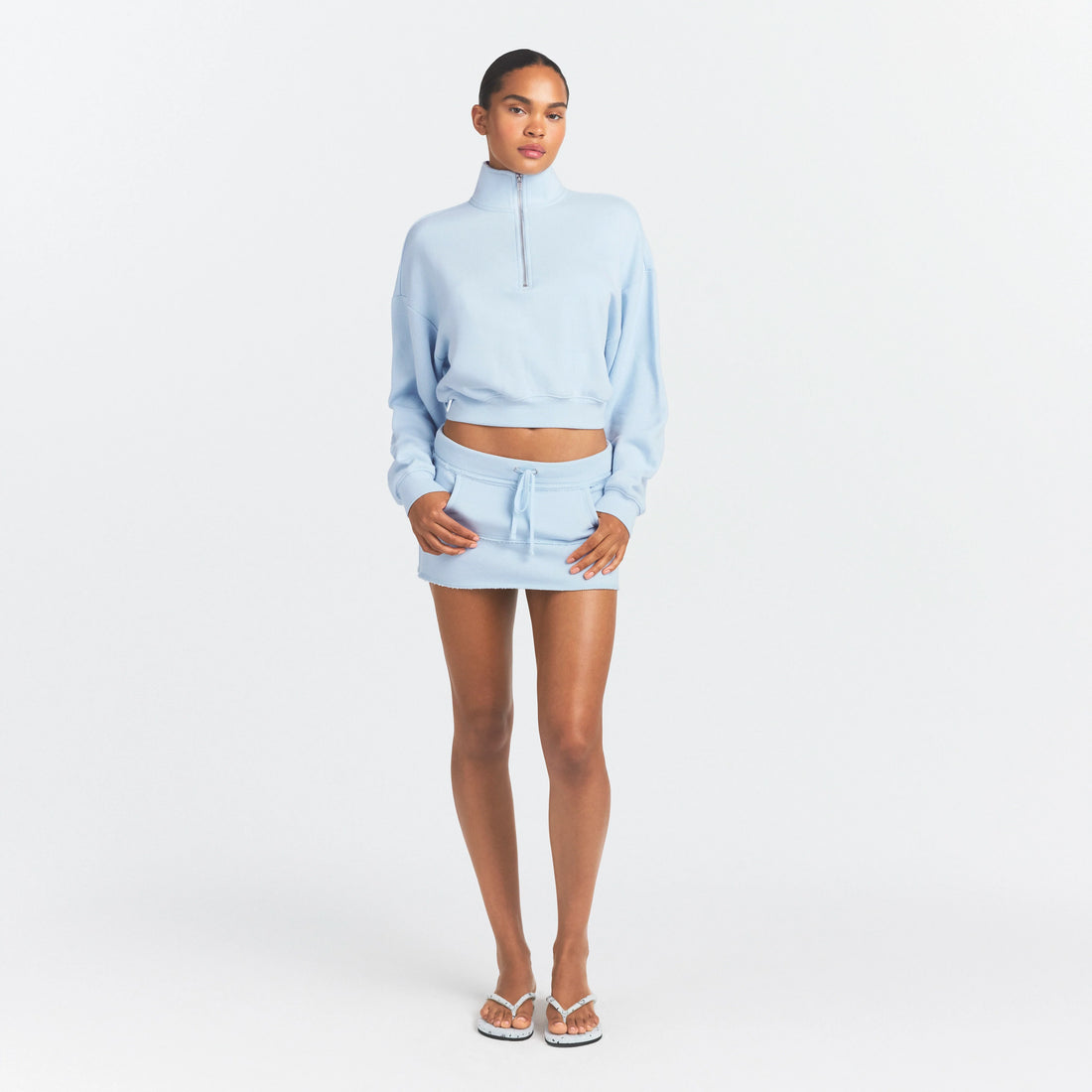 DRAPEY FRENCH TERRY HALF ZIP | POWDER BLUE