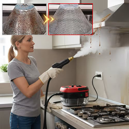 Steam cleaning a kitchen surface
